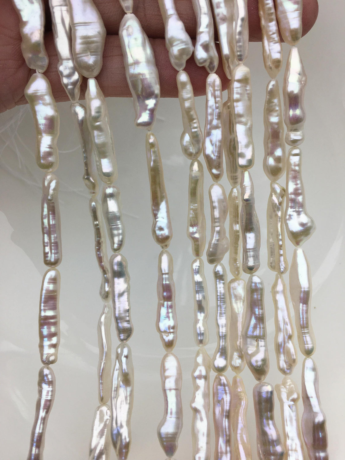AA+ 4-7mm toothpick Biwa Pearl Necklace, white Pearl necklace, Genuine Fresh Water Pearl, Wedding Necklace, ZS-80-11