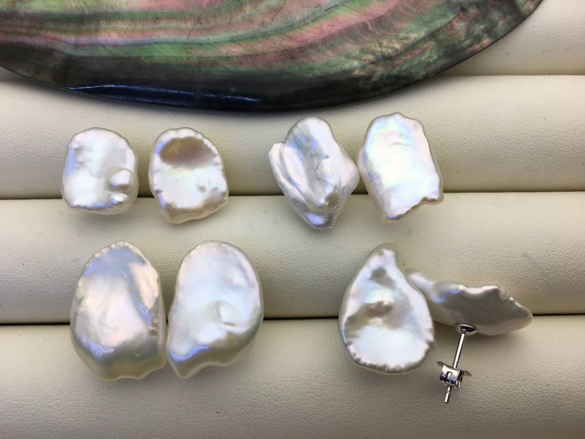 Rare!AAA 10/11/12/13/14/15mm BIG white Natural Long keshi Freshwater Pearl Stud Earrings, Stud Earrings for Women Girls, SE3-062