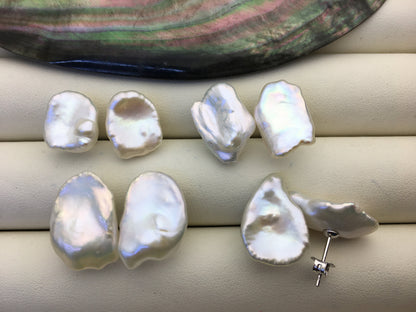 Rare!AAA 10/11/12/13/14/15mm BIG white Natural Long keshi Freshwater Pearl Stud Earrings, Stud Earrings for Women Girls, SE3-062