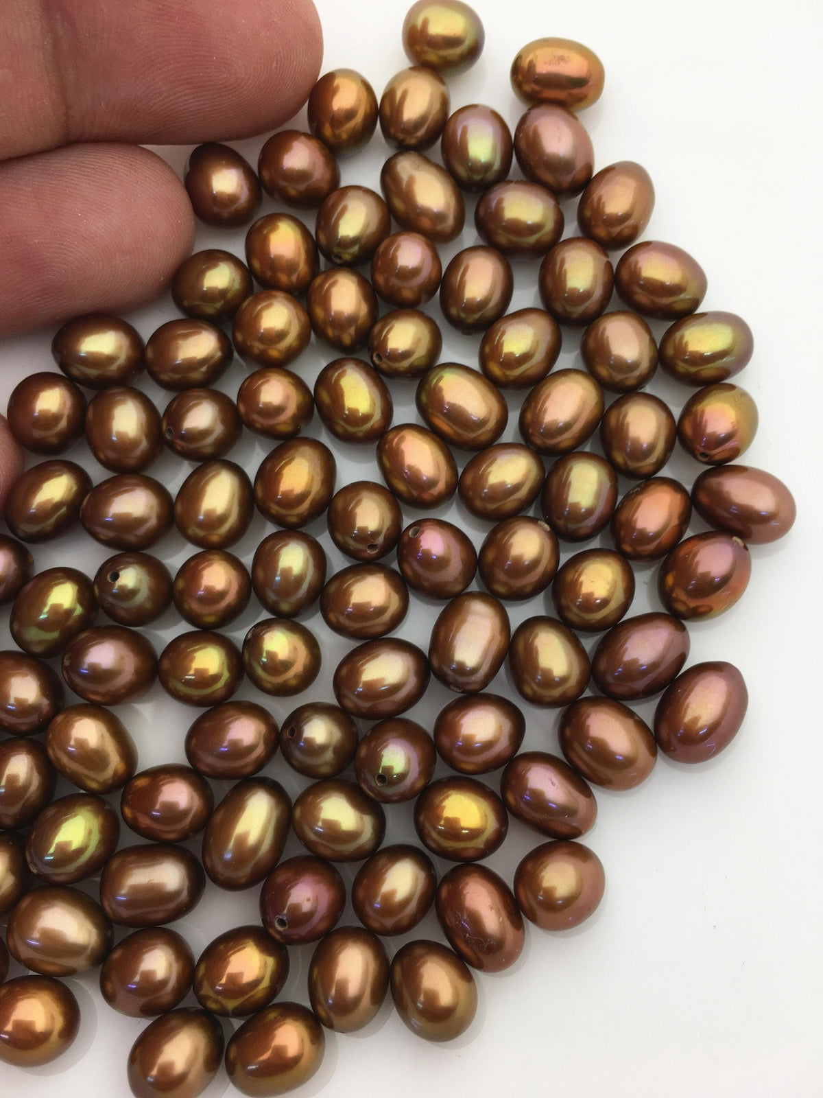 20pcs AAA 7-7.5mm brown rice freshwater pearls, 0.9mm top half hole, brown oval pearl, for make dangle pearl earrings, LR7-T5