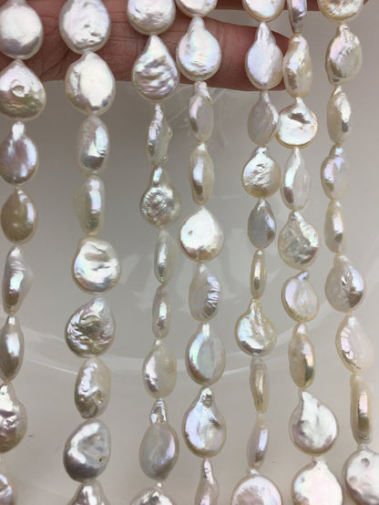 AA+ 11-12mm White Drop Coin freshwater pearls,diy bead,flat round pearl bead,COIN12-2A-2-24