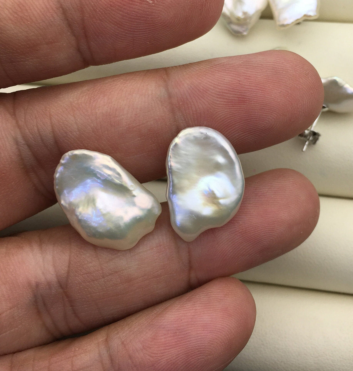 Rare!AAA 10/11/12/13/14/15mm BIG white Natural Long keshi Freshwater Pearl Stud Earrings, Stud Earrings for Women Girls, SE3-062