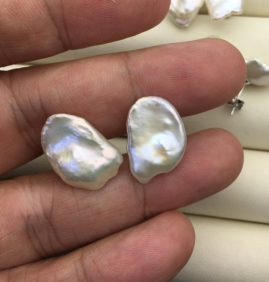 Rare!AAA 10/11/12/13/14/15mm BIG white Natural Long keshi Freshwater Pearl Stud Earrings, Stud Earrings for Women Girls, SE3-062