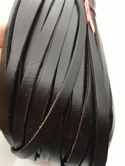 7-8mmx2mm Flat Black/coffer Color Leather Cord,Select Length,Wholesale Jewelry Supplies,Distressed Matte Finish,LC7-201