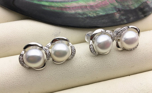 Bridal AAA pearl earrings,high luster pearl,genuine freshwater pearl earrings,Sterling Silver,SE3-010