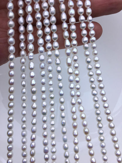 High Luster!AAA 4-4.5mm white baroque rice freshwater pearls, Cultured white rice freshwater pearls beads strand, LR4-T6