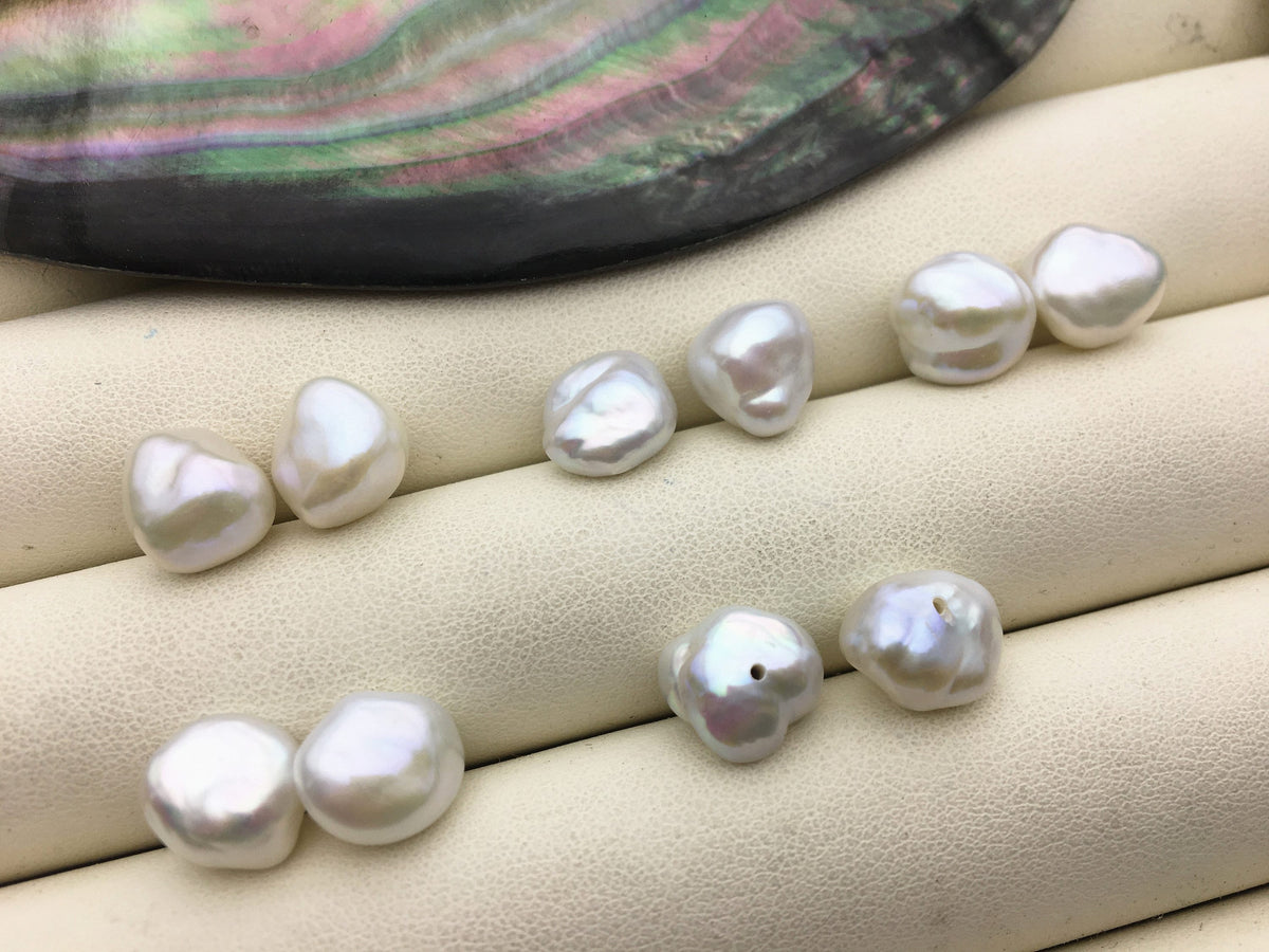 2 pairs AAA 9-10mm White keshi pearls Pair, for make stud earrings, baroque pearl, loose pearl beads, very high luster, ZS-127-33