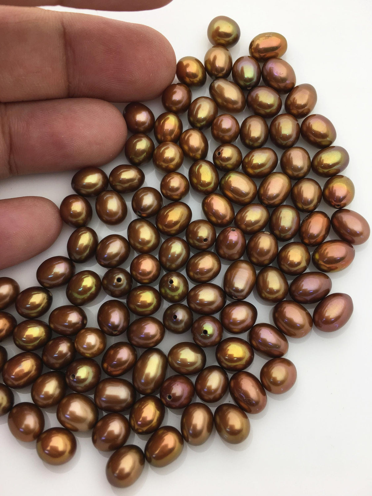 20pcs AAA 7-7.5mm brown rice freshwater pearls, 0.9mm top half hole, brown oval pearl, for make dangle pearl earrings, LR7-T5