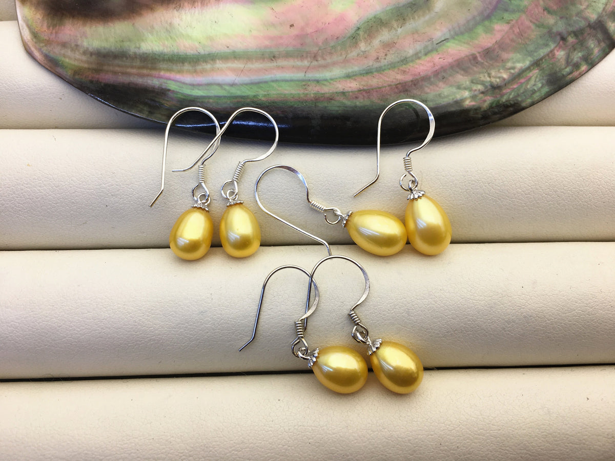2 pairs AAA 6.5-7mm yellow freshwater pearl dangle earrings,S925 Sterling Silver pearl earrings,SE3-T56