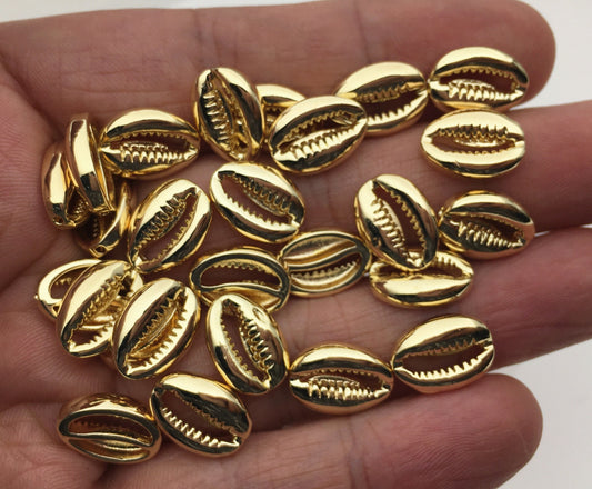 5pcs 10x13.5mm Gold Cowrie Shell Beads,Brass plated 14k gold,ACC-O-002