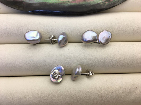 2 pairs AAA 8-9mm Gray keshi Freshwater Pearl Stud Earrings,Stud Earrings for Women Girls,SE3-T40