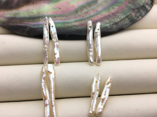 1 pair 3-5x25-30mm White Toothpick pearls Pair,for make dangle earrings,baroque pearl,loose pearl beads,ZS-127-62-44