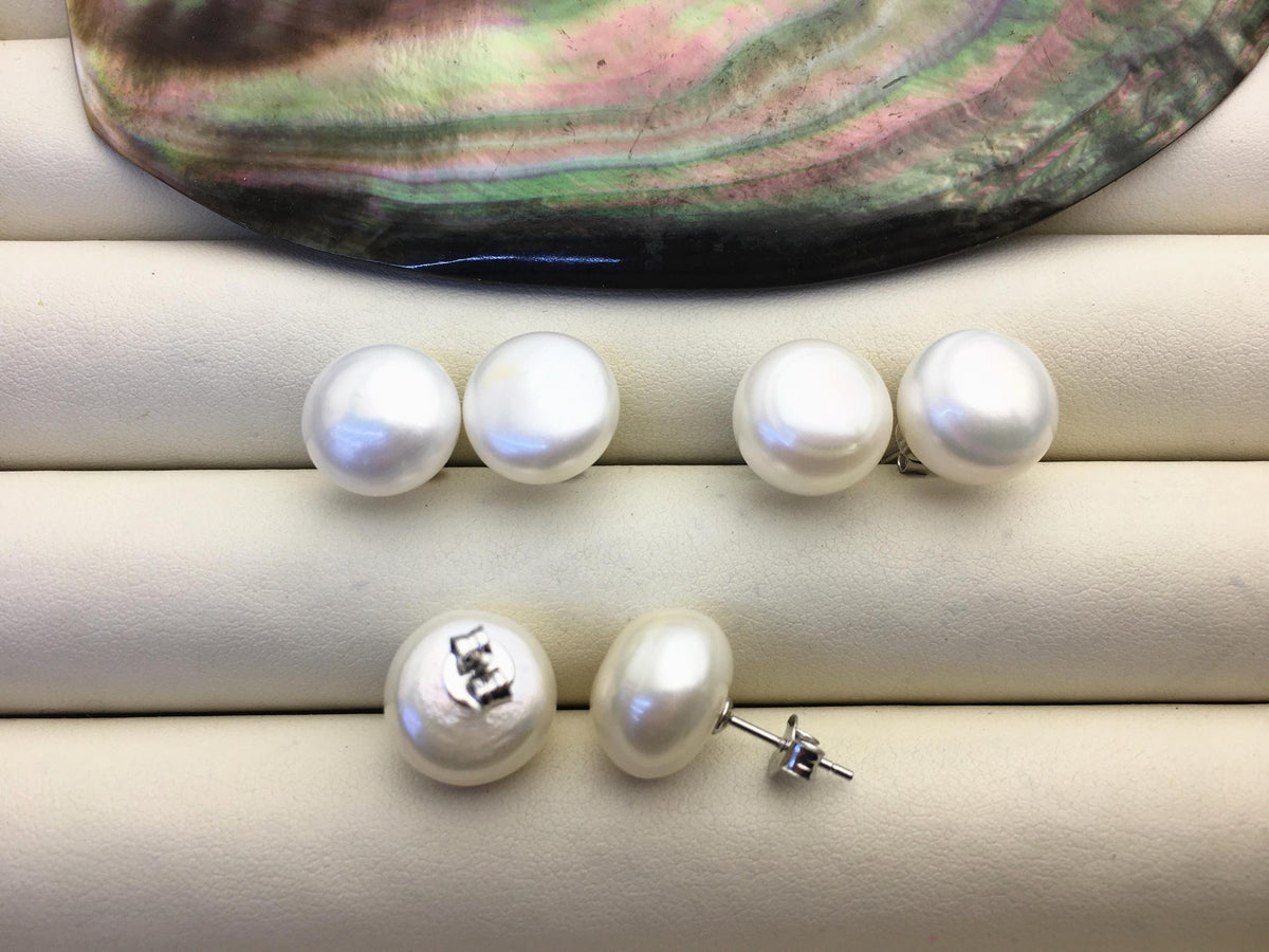 2 pairs AA+ 12-13mm big white nugget baroque Pearl Stud Earrings, freshwater pearl earrings, classic pearl studs, SE1-069-25