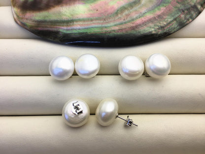 2 pairs AA+ 12-13mm big white nugget baroque Pearl Stud Earrings, freshwater pearl earrings, classic pearl studs, SE1-069-25