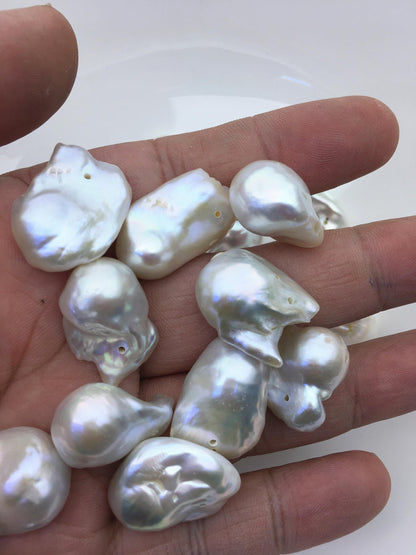10pcs AAA 15-18mm Big White Flame ball Pearl - 1.0mm side hole,FL15-T4-5