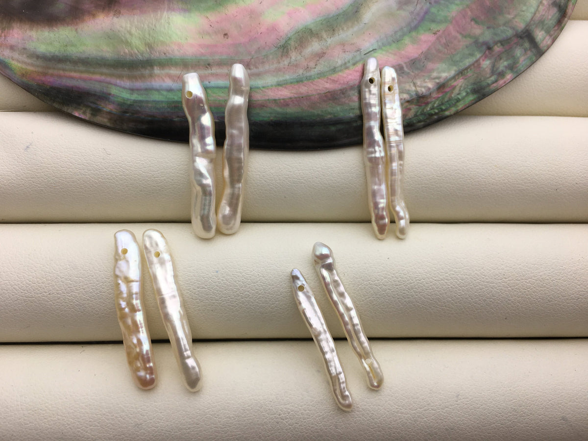 1 pair AA+ 3-5x25-30mm White Toothpick pearls Pair,for make dangle earrings,0.9mm side hole,ZS-127-62-40