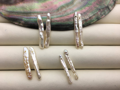 1 pair AA+ 3-5x25-30mm White Toothpick pearls Pair,for make dangle earrings,0.9mm side hole,ZS-127-62-40