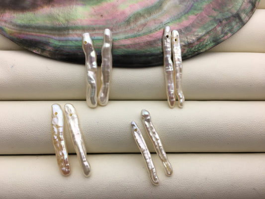 1 pair AA+ 3-5x25-30mm White Toothpick pearls Pair,for make dangle earrings,0.9mm side hole,ZS-127-62-40
