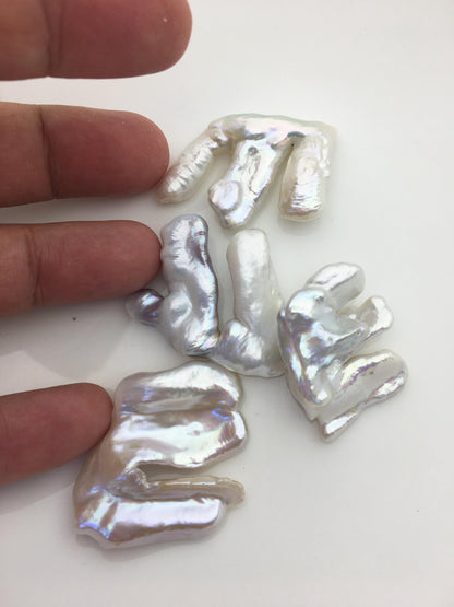 4pcs AAA 30-40mm big white biwa keshi Freshwater Pearls, no hole,ZS-80-1-6