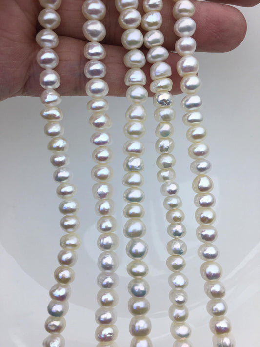 High Luster!AA+ 6.5-7.5mm white button thick skin freshwater pearls, Rondelle pearl Beads strand, loose strands, flat round pearls, SM7-T5