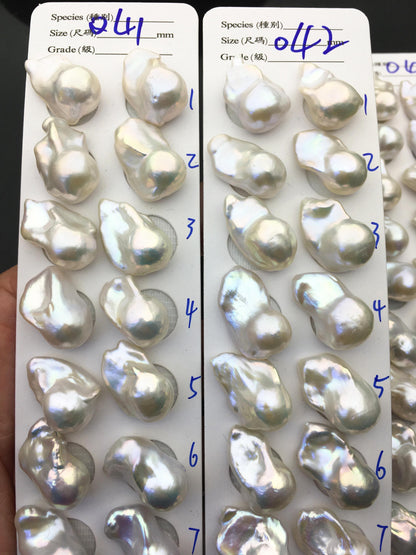 1 pair AAA 14-17x20-25mm White Flameball Pearl Pairs - 0.9mm top half hole - large Baroque freshwater pearl pairs, FL15-3A-8-36