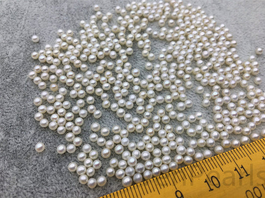 10pcs AAA 2.8-3.0mm white near round seed freshwater pearls, half hole, through hole, Half Drilled Pair For Earrings or Rings, RP2-3A-2-2