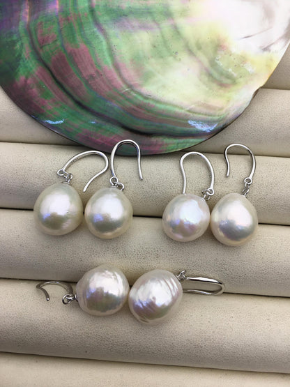 1 pair AAA 13-14mm white drop edison pearl dangle earrings,S925 Sterling Silver earrings,wedding pearl earrings,SE3-T9-1