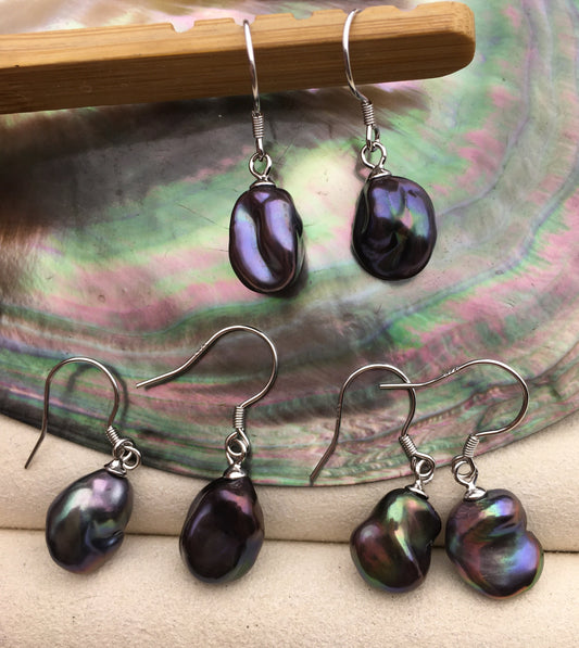 AAA 9-10mm deep blue rainbow baroque keshi Freshwater Pearl Dangle Earrings,Earrings for Women Girls,SE3-174-2