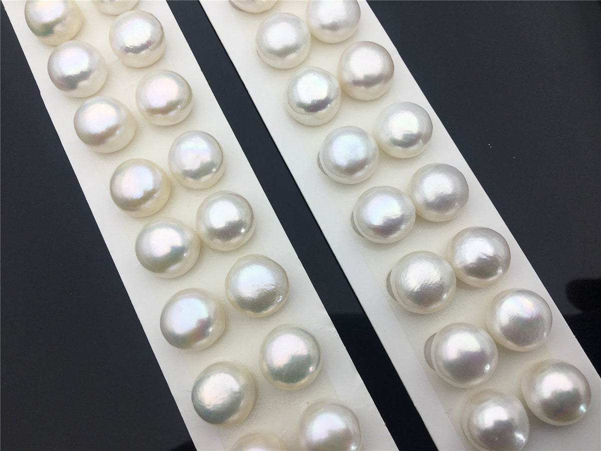 Rare!AAA 12.5-13mm High Luster Thick Skin button freshwater pearls, round button pearl pairs, pearl earring, pearl stud, BTN12-3A-3