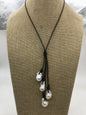 Four Big White Flame ball pearl and leather necklace, Baroque Freshwater Pearl Drop Necklace, Flaming ball pearl necklace, Le5-046