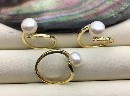 1pc AAA white Pearl Genuine Sterling silver ring, Silver Gold wedding rings for women, sterling silver 925 open ring jewellery, R1-007