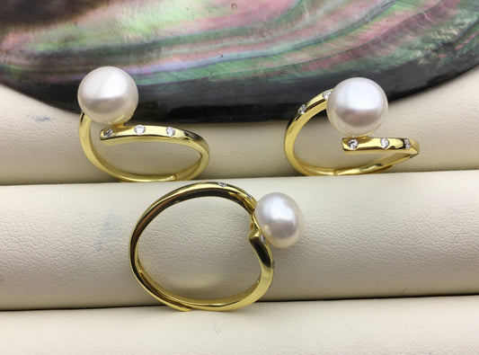1pc AAA white Pearl Genuine Sterling silver ring, Silver Gold wedding rings for women, sterling silver 925 open ring jewellery, R1-007