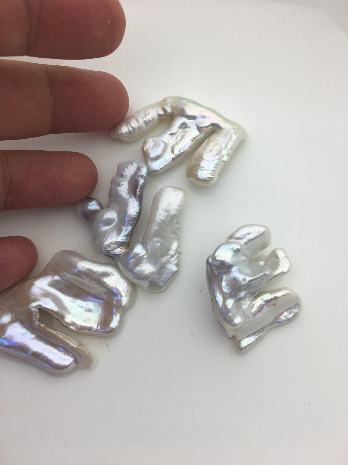 4pcs AAA 30-40mm big white biwa keshi Freshwater Pearls, no hole,ZS-80-1-6