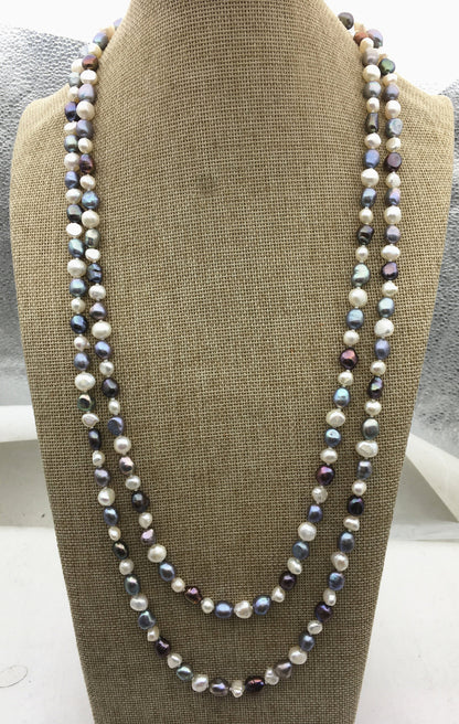 White & Blue Nugget Freshwater Pearl Necklace — 7–8 mm, 63 in