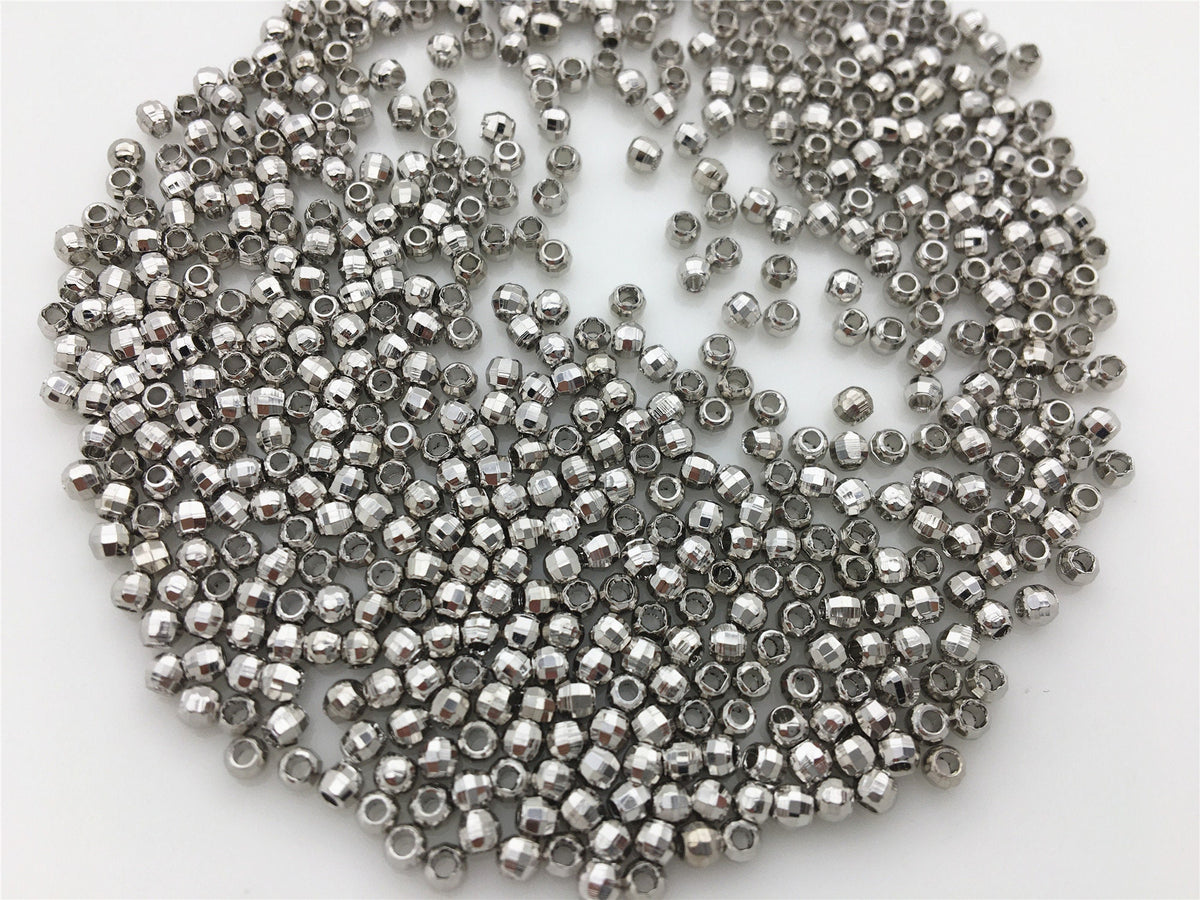 High Quality!100pcs 2.5mm/3mm Silver Color Plated Faced Round Beads,AAL-014