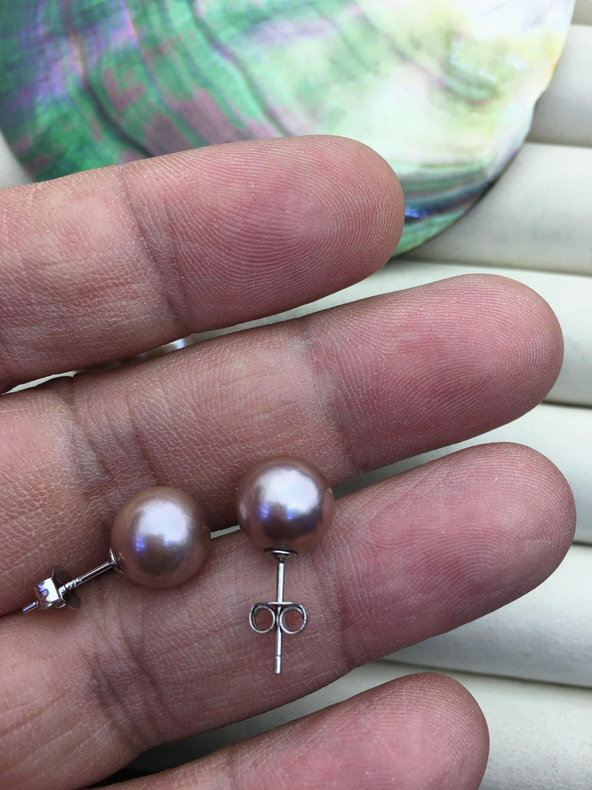 1 pair AAA- 9-10mm purple round edison pearl stud earrings, S925 Sterling Silver stud earrings, wedding pearl earrings, SE3-T9-11