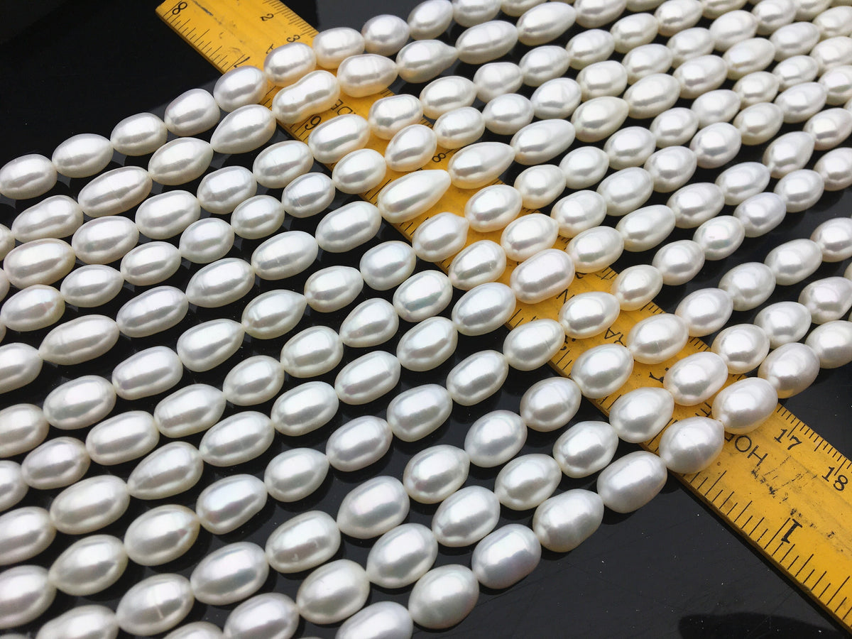 AA+ 8.4-9.3x11-13.5mm long rice Freshwater pearl, for leather pearl necklace, Cultured pearl, white oval pearl necklace, LR9-3A-90