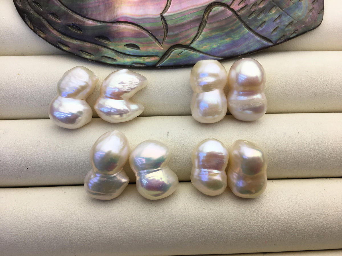 2 pairs AA+ 11-13mm Big White Gourd baroque pearls-white baroque pairs,White Baroque Pearl,DIY,ZS-114-2
