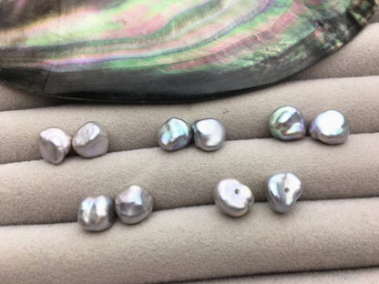 2 pairs AAA 7-8mm Gray keshi pearls Pair, for make stud earrings, baroque pearl, loose pearl beads, very high luster, ZS-127-43