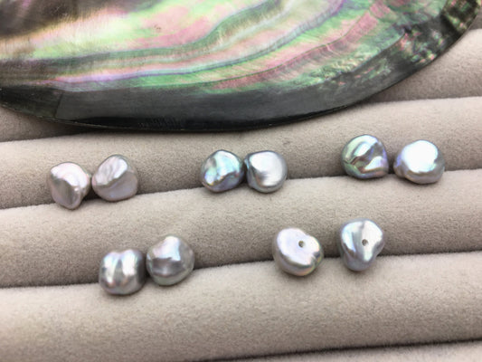 2 pairs AAA 7-8mm Gray keshi pearls Pair, for make stud earrings, baroque pearl, loose pearl beads, very high luster, ZS-127-43