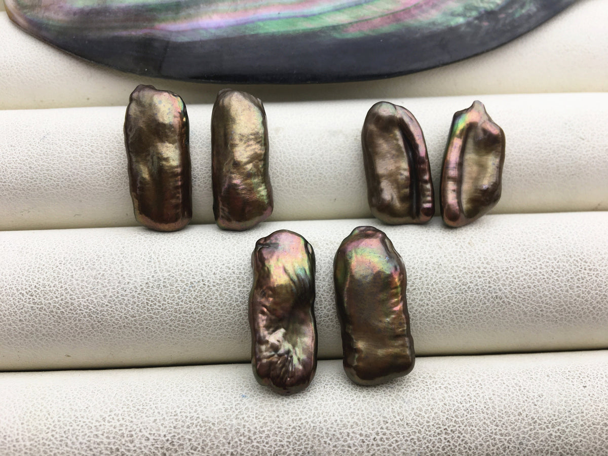 2 pairs AAA 8-10mm Brown Biwa keshi pearls Pair, for make dangle earrings, baroque pearl, loose pearl beads, very high luster, ZS-127-36-11