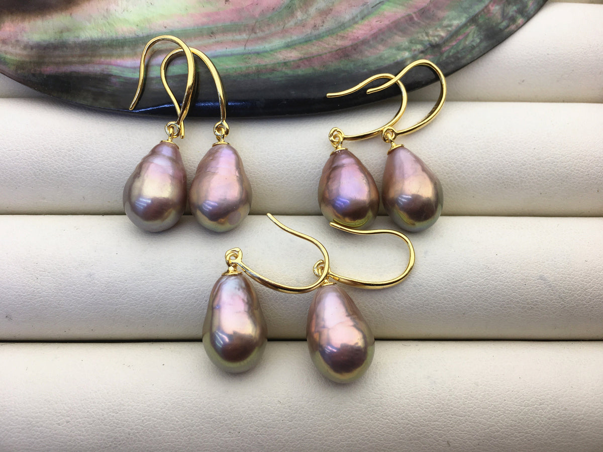 AAA 10-11mm purple rainbow teardrop edison freshwater pearl dangle earrings,sterling silver dangle earrings,SE3-T9-56