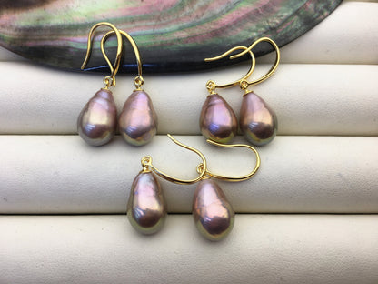 AAA 10-11mm purple rainbow teardrop edison freshwater pearl dangle earrings,sterling silver dangle earrings,SE3-T9-56
