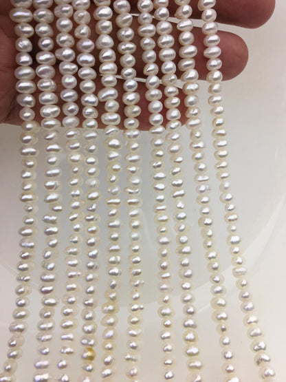 AA+ 4.5-5mm tiny White button round potato freshwater pearls, Rondelle pearl Beads, white freshwater pearl, loose strands, SM4-2A-1