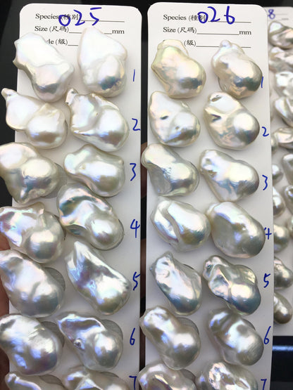1 pair AAA 15-18x20-27mm White Flame ball Pearl Pairs - large Baroque freshwater pearl pairs, Fire Ball Pearl, FL15-3A-8-32