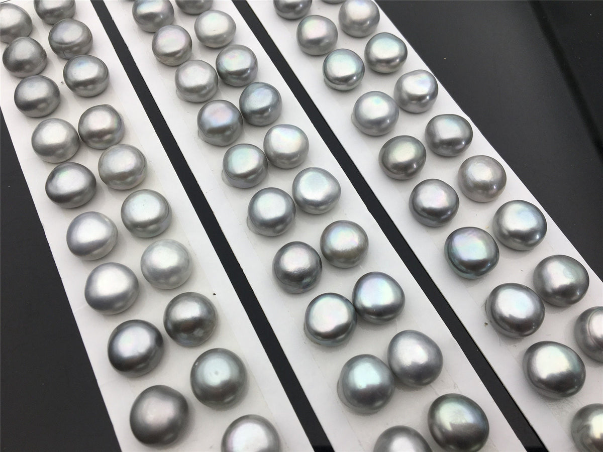 AAA 11.5-12mm Gray baroque button freshwater pearls,round button pearl pairs,pearl earring,pearl stud,BTN11-3A-14