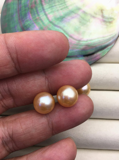 1 pair AAA 11-12mm orange round edison pearl stud earrings,SE3-T9-67