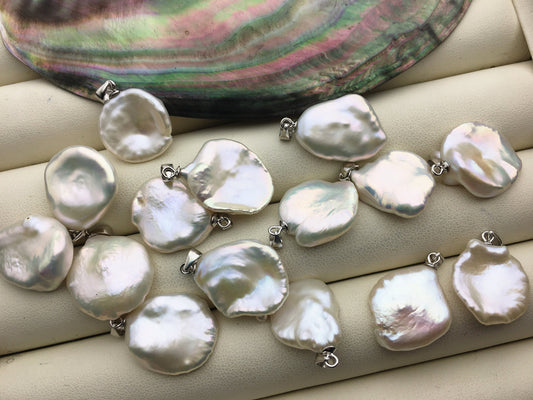 1pc AAA 15-18mm White Keshi freshwater pearl pendant,sterling silver,NC1-023
