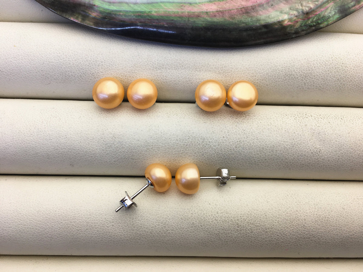 AAA 8-8.5mm orange pearl stud earrings,Sterling Silver,SE1-071