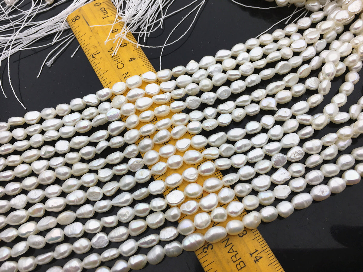 AA+ 5-6mm white nugget freshwater pearls, irregular nugget freshwater pearl strand, cheap price, pearl factory china, LM5-2A-2
